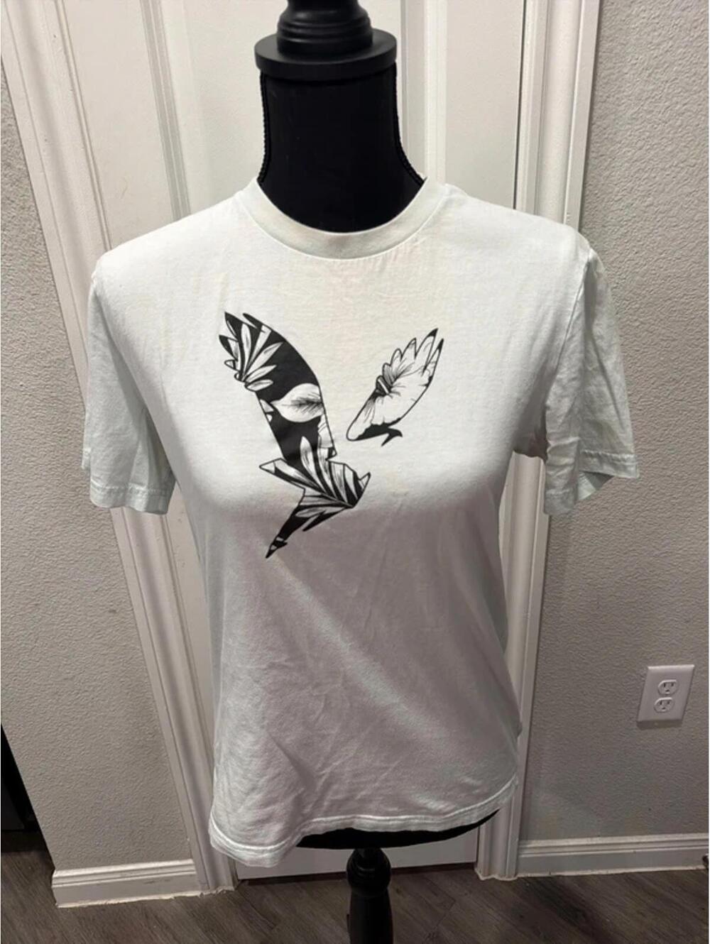 White Graphic T-Shirt with Bird Design